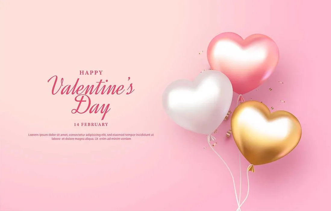 Thiết kế bóng bay Valentine hồng trắng vàng sang trọng File EPS
