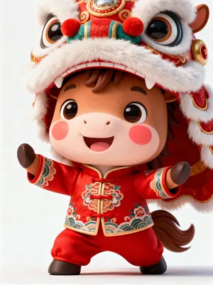 Minh Họa Ngựa Con Hoạt Hình Múa Lân Đáng Yêu - Tải Ngay PNG!