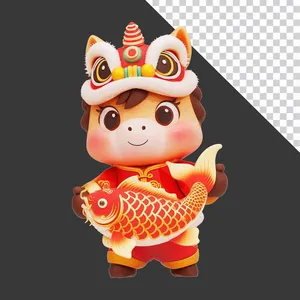 Linh vật Ngựa dễ thương ôm cá chép đỏ đại cát.PSD