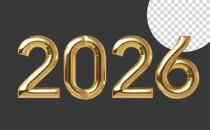 Số 2026 bóng bay vàng File PNG màu vàng gold