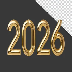 Số 2026 bóng bay vàng File PNG