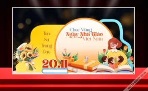 Backdrop 20/11 – Tôn sư trọng đạo, hình cô giáo và học sinh File Core