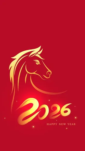 Thiết kế File Ai đầu ngựa vàng nghệ thuật 2026 nền đỏ