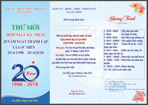 Mẫu thiết kế thư mời họp mặt kỷ niệm 20 năm ngày thành lập xã file corel