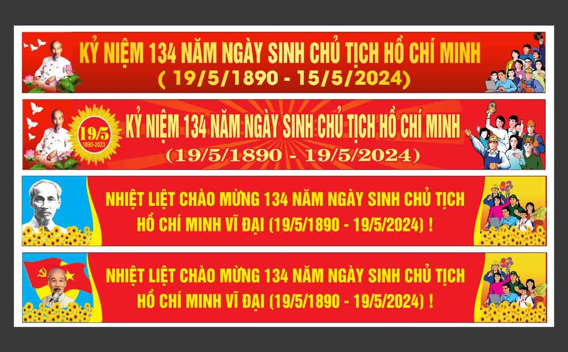 Băng rôn mừng ngày sinh nhật chủ tịch Hồ Chí Minh nền đỏ - Mẫu số ST666