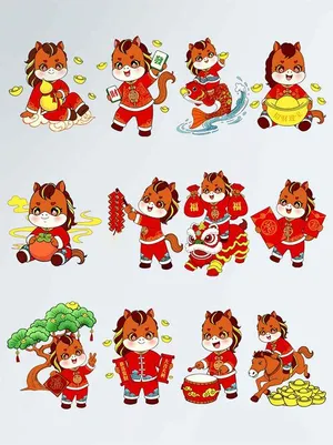 Bộ 12 Hình Ảnh Hoạt Hình Ngựa Tài Lộc Chúc Tết Nguyên Đán - File PSD