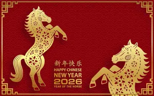 Ngựa vàng chào năm mới 2026 phong cách cổ điển File Vector