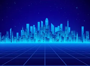 Thành phố tương lai phong cách retro ánh sáng xanh dạ quang File EPS