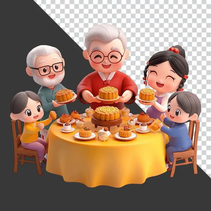File PNG gia đình đoàn viên phá cỗ trong dịp lễ Trung Thu