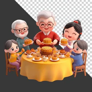 File PNG gia đình đoàn viên phá cỗ trong dịp lễ Trung Thu