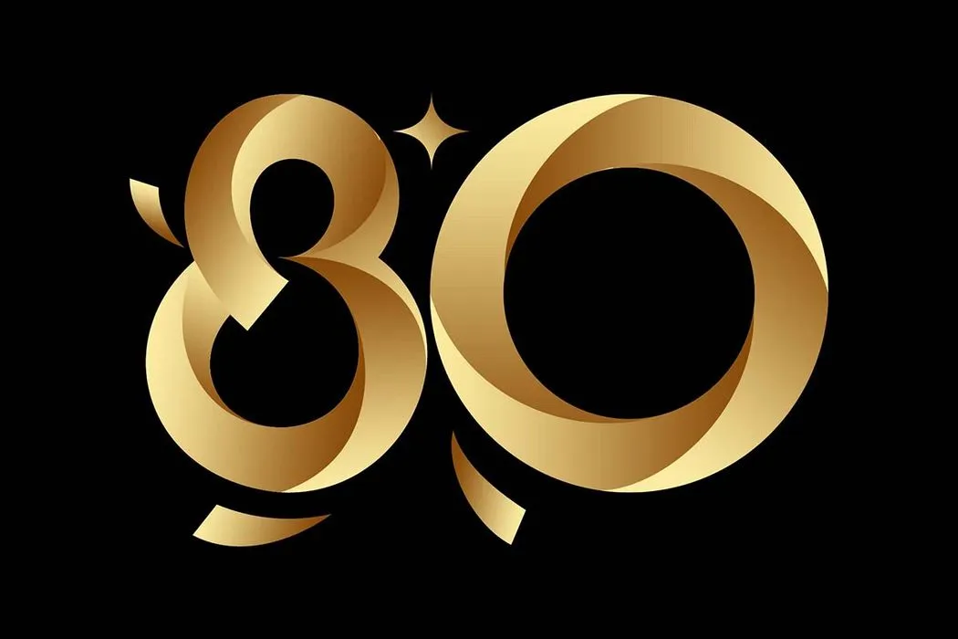 Số 80 khối 3D chất liệu màu vàng gold file vector - Mẫu 5
