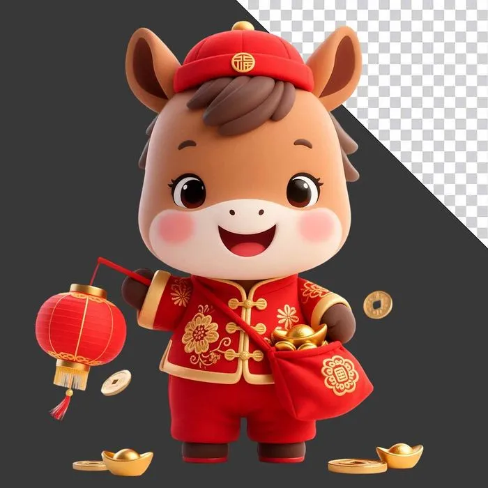 Hình Minh Họa Ngựa Hoạt Hình Dễ Thương Chúc Mừng Năm Mới PNG