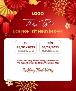 Thông Báo Lịch Nghỉ Tết Nguyên Đán 2025 Đèn Lồng Quạt Giấy File Vector
