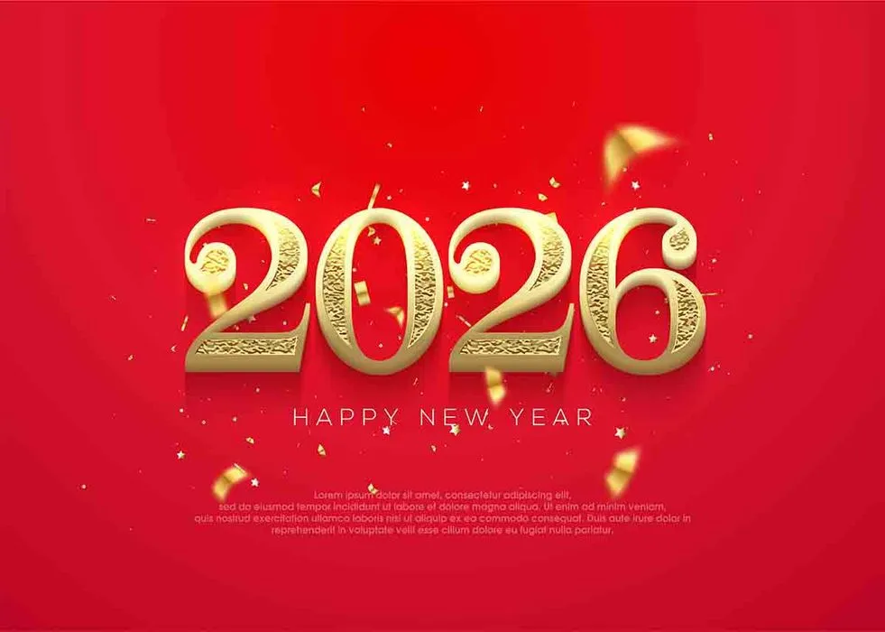 Thiết kế số 2026 vàng nổi bật nền đỏ File vector