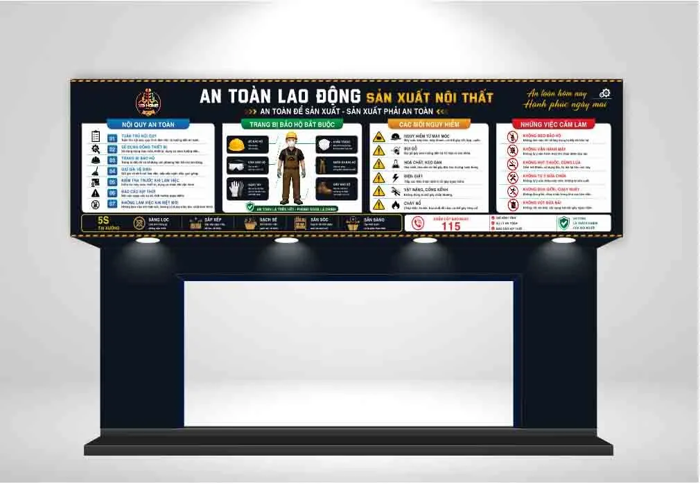 File Corel - Mẫu thiết kế bảng an toàn lao động xưởng sản xuất nội thất