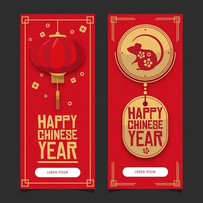 Câu đối Happy Chinese Year đèn lồng đỏ Vector