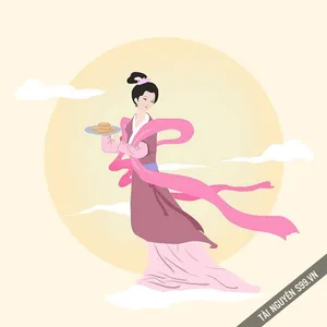 Chị Hằng áo tím hồng cầm bánh Trung Thu – Hình minh họa PNG