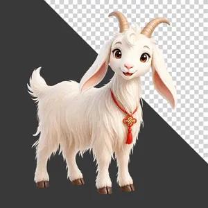 File PNG - Hình ảnh con dê trắng 3D dễ thương đeo vòng đỏ
