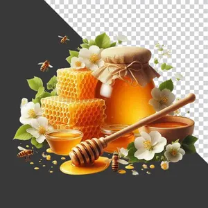 Mật Ong Nguyên Chất, Tổ Ong & Hoa (PNG) - Nền Trong Suốt