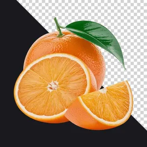 File PNG quả cam tươi cắt lát với lá xanh