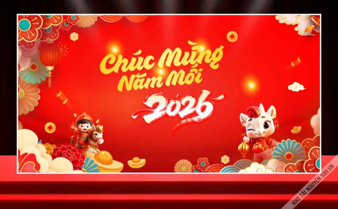 File Corel Backdrop Chúc Mừng Năm Mới 2026 Chủ Đề Tết Con Ngựa