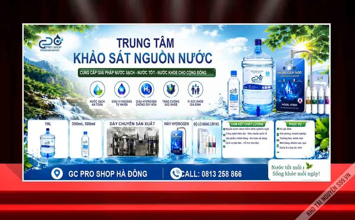 File corel - Mẫu thiết kế bảng hiệu trung tâm khảo sát nguồn nước GC Pro Shop
