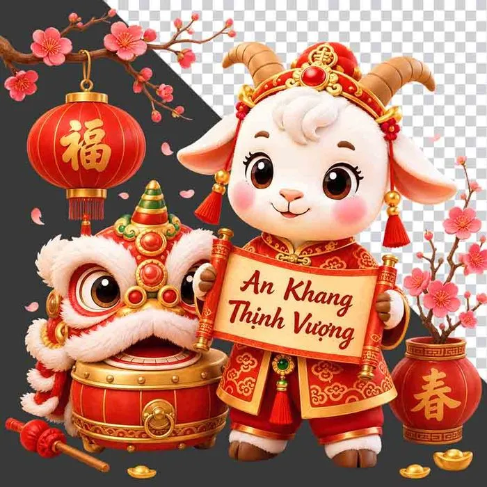File PNG - Linh vật dê chúc Tết An Khang Thịnh Vượng