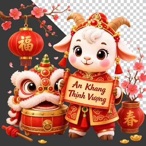 File PNG - Linh vật dê chúc Tết An Khang Thịnh Vượng