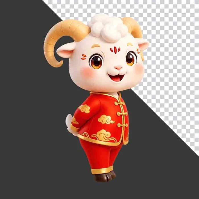 Hình ảnh linh vật chú dê dễ thương mặc trang phục Tết truyền thống 3D - File PNG