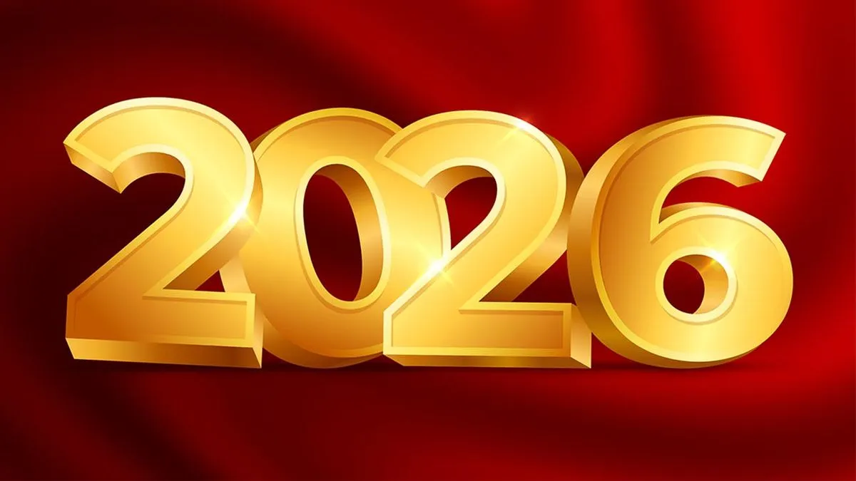 Số 2026 vàng kim ánh sáng sang trọng trên nền đỏ – File EPS, AI