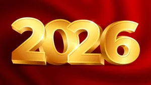 Số 2026 vàng kim ánh sáng sang trọng trên nền đỏ – File EPS, AI