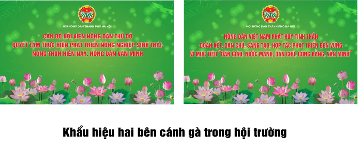 File core khẩu hiệu 2 bên cánh gà hội trường Đại hội Hội nông dân