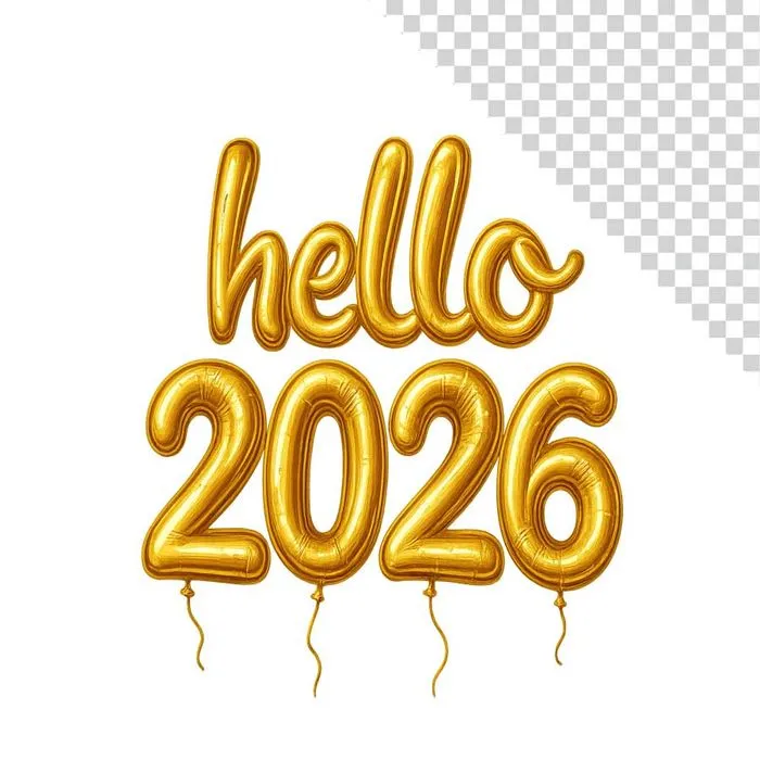 Hello 2026 bóng bay vàng File PNG