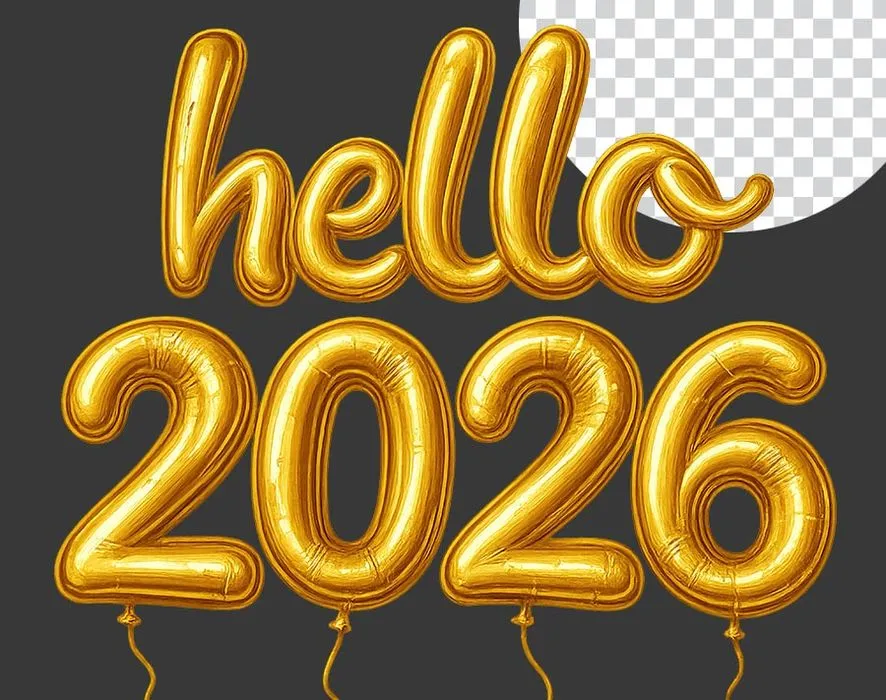 Hello 2026 bóng bay vàng File PNG