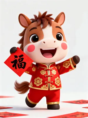 Hình Minh Họa Ngựa Hoạt Hình Chibi Đón Tết May Mắn – File PNG Chất Lượng Cao