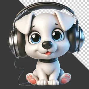Chó Hoạt Hình Đeo Tai Nghe PNG - Dễ Thương & Chất Lượng Cao