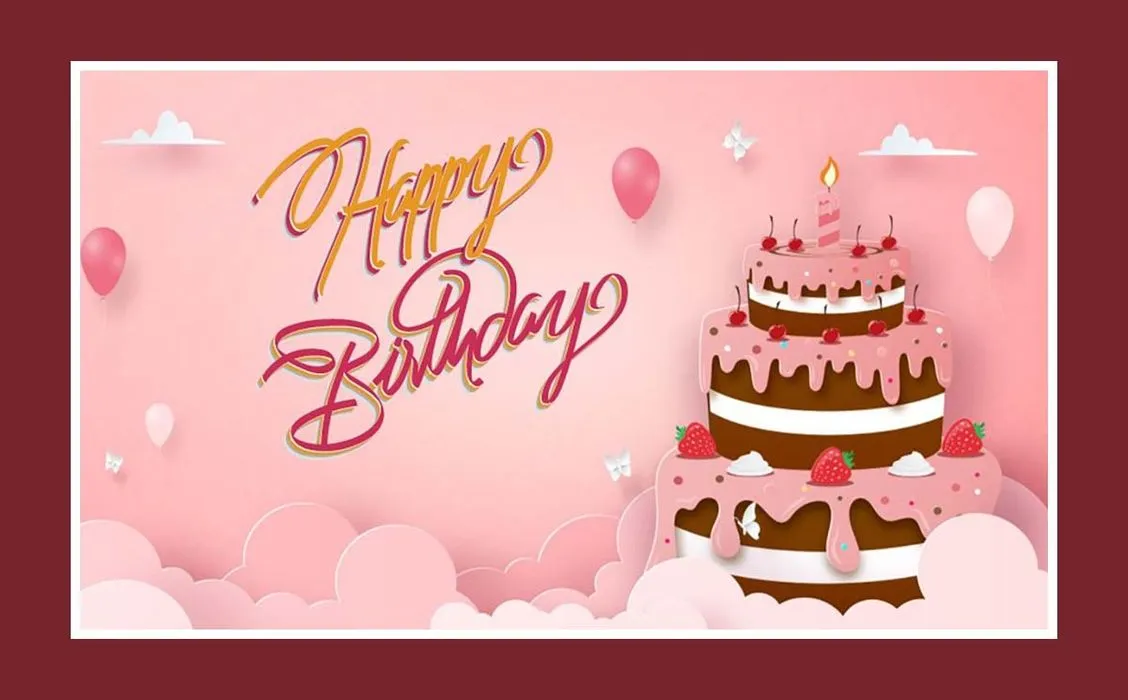 Backdrop chúc mừng sinh nhật happy birthday bánh sinh nhật màu hồng file corel