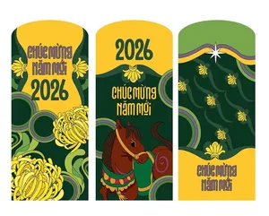 Bao lì xì Tết 2026 ngựa vàng hoa cúc File EPS