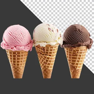File PNG - Hình ảnh ba chiếc kem ốc quế dâu vani socola tách nền