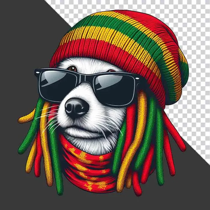 Chó Hoạt Hình Đội Mũ Rasta & Kính Râm - File PNG Cao Cấp