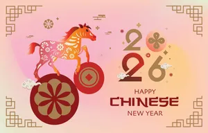 File Ai ngựa cách điệu 2026 typography hoa đào tết