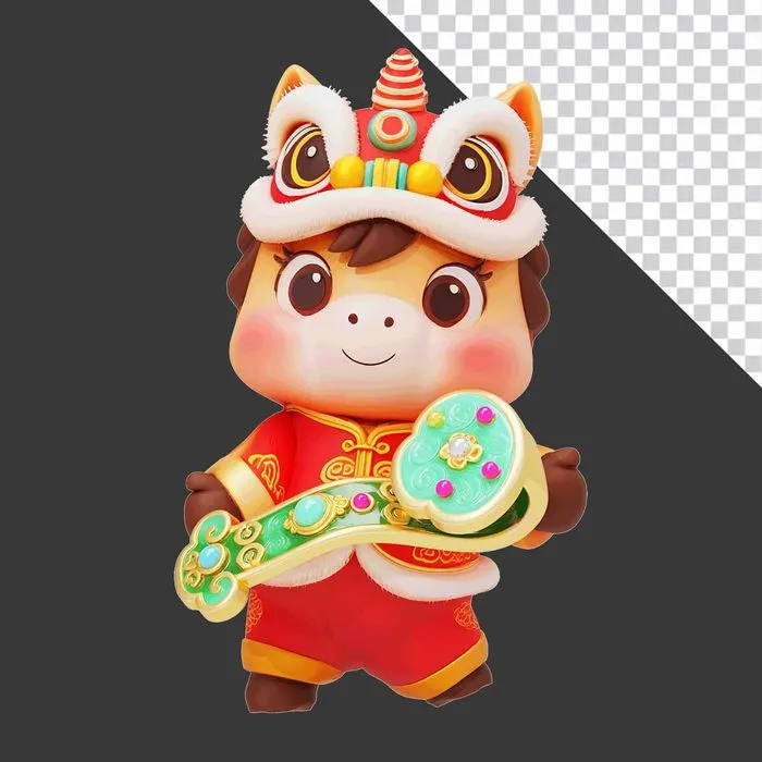 Linh vật ngựa chúc tết cầm gậy như ý cát tường.PSD