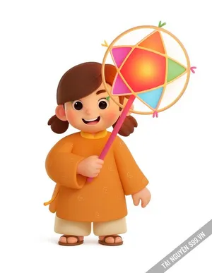 Ảnh bé gái 3d rước đèn ông sao đi chơi dịp trung thu - File JPG 1024 x 1024 pixel