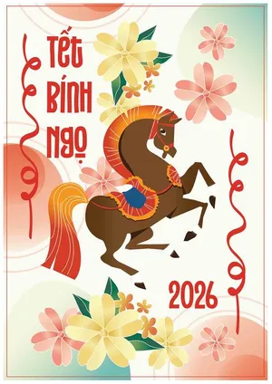 Tranh ngựa Tết Bính Ngọ 2026 phong cách hiện đại Vector