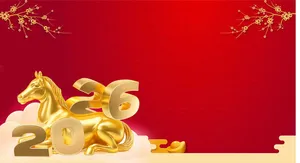 Thiết kế nền đỏ File PSD trang trí ngựa vàng 2026 Tết Nguyên Đán