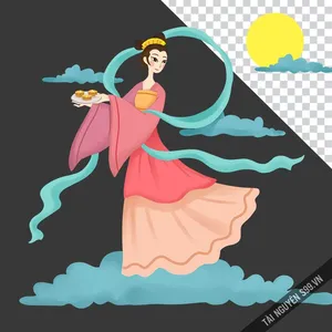Chị Hằng cầm bánh trung thu dưới trăng sáng file PNG