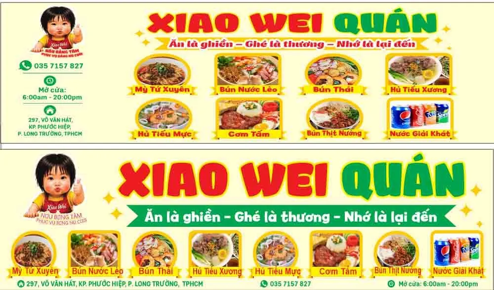 Banner Quán Ăn Xiao Wei Quán: Mẫu Thiết Kế Đồ Họa CDR Chuyên Nghiệp