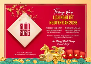 File PSD lịch nghỉ Tết Nguyên Đán 2026 vàng đỏ sang trọng