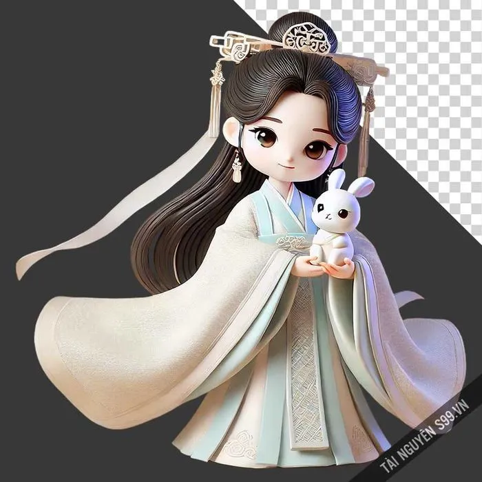 Hình ảnh chị hằng bế thỏ ngọc phong cách chibi 3D file PNG