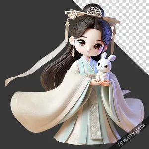 Hình ảnh chị hằng bế thỏ ngọc phong cách chibi 3D file PNG